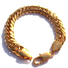 Мужской 24 KT Твердый Золотой Отделка HGE 9 дюймов тяжелый роскошный гипотоноз браслет из бусин