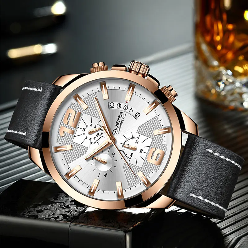 CUENA Quartz Watches Men Luxury Brand Stopwatch Luminous Hands Genuine Leather Strap 30M Waterproof Clock Man Fashion Watch 2018 CUENA Quartz Watches Men Luxury Brand Stopwatch Luminous Hands Genuine Leather Strap 30M Waterproof Clock Man Fashion Watch 2018