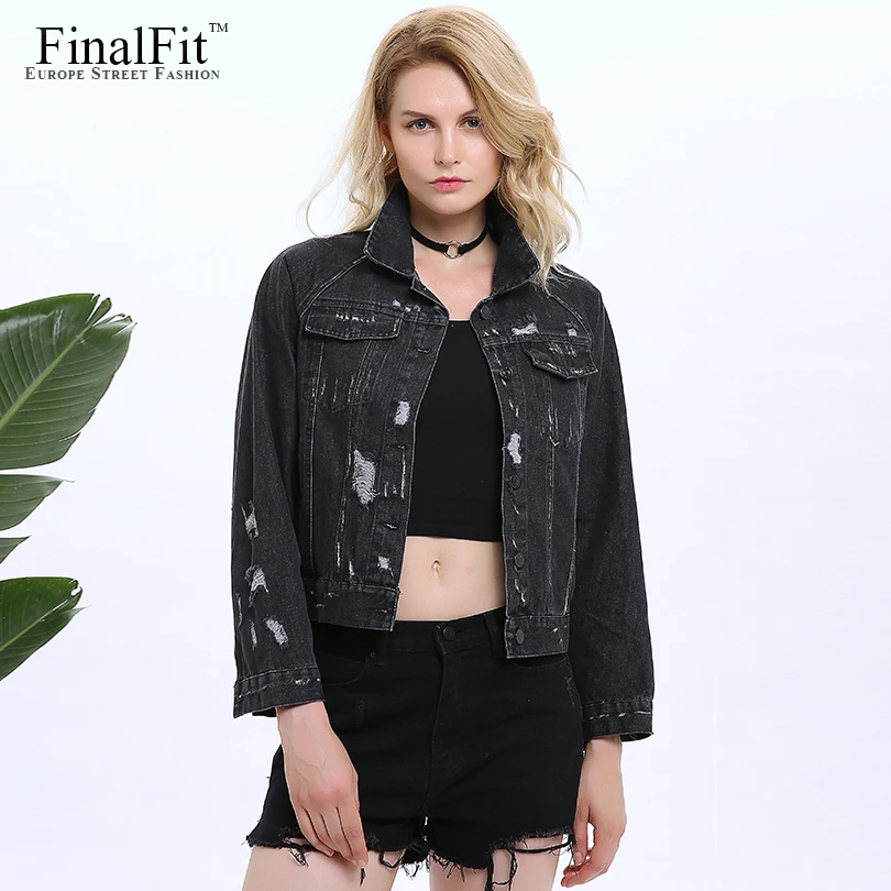 black distressed jean jacket womens