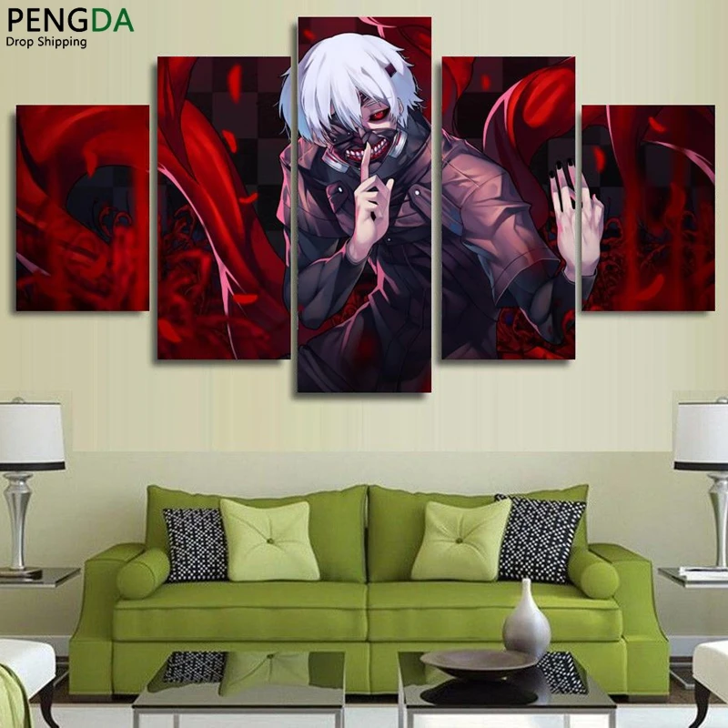 

Modern Canvas Wall Art Pictures Modular Painting Frame Home Decor 5 Pieces Anime Tokyo Ghoul Kaneki Ken HD Printed Poster PENGDA