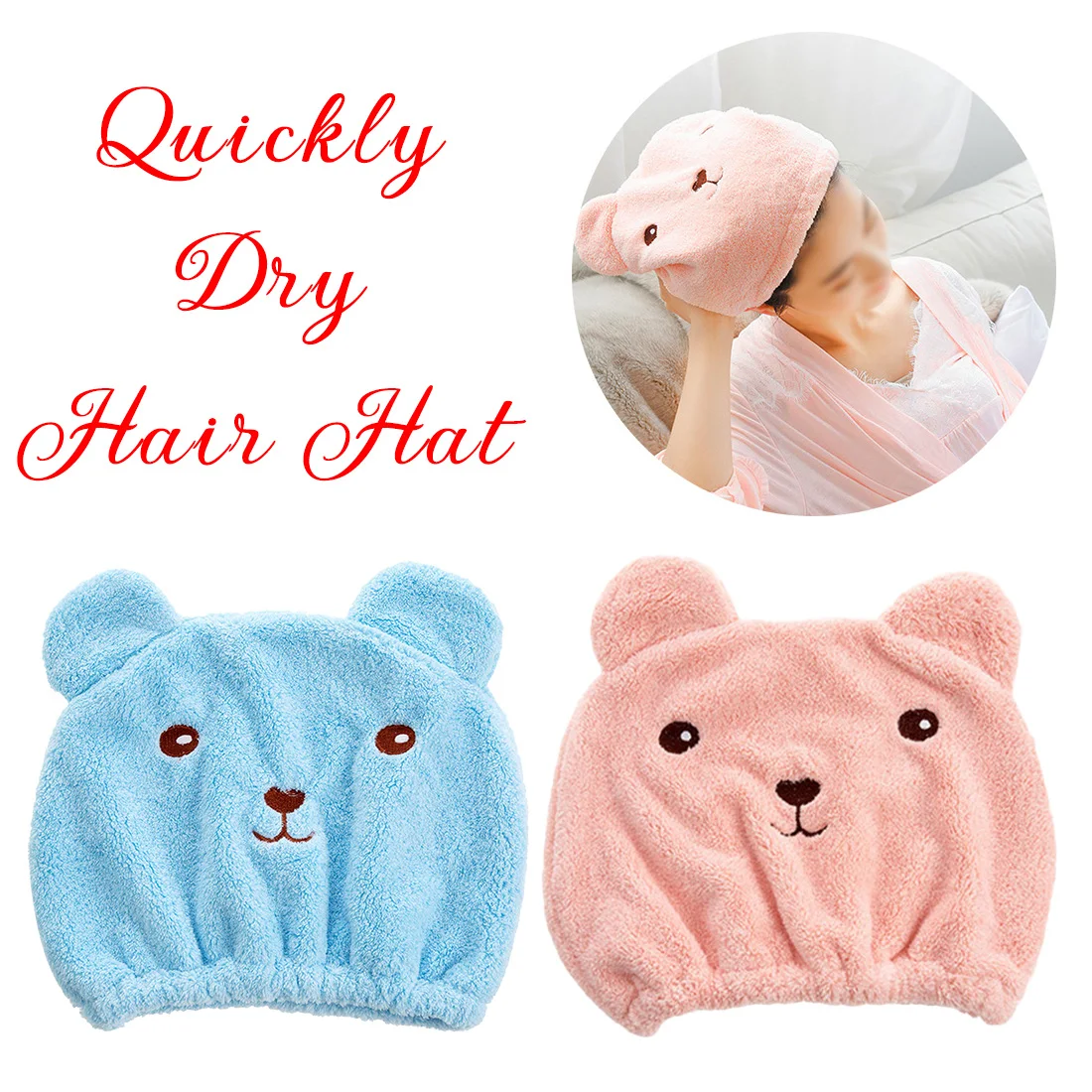 Pink Blue Cartoon Cute Bear Shower Cap Women Super Absorbent Quick-drying Bath Towel Hair Dry Cap Salon Towel Bathroom Products Pink Blue Cartoon Cute Bear Shower Cap Women Super Absorbent Quick-drying Bath Towel Hair Dry Cap Salon Towel Bathroom Products