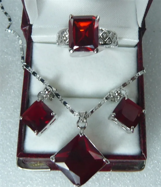 

hot sell new - wholesale perfect match red crystal semi-precious earrings pendant & ring(#7.8.9) jewelry set