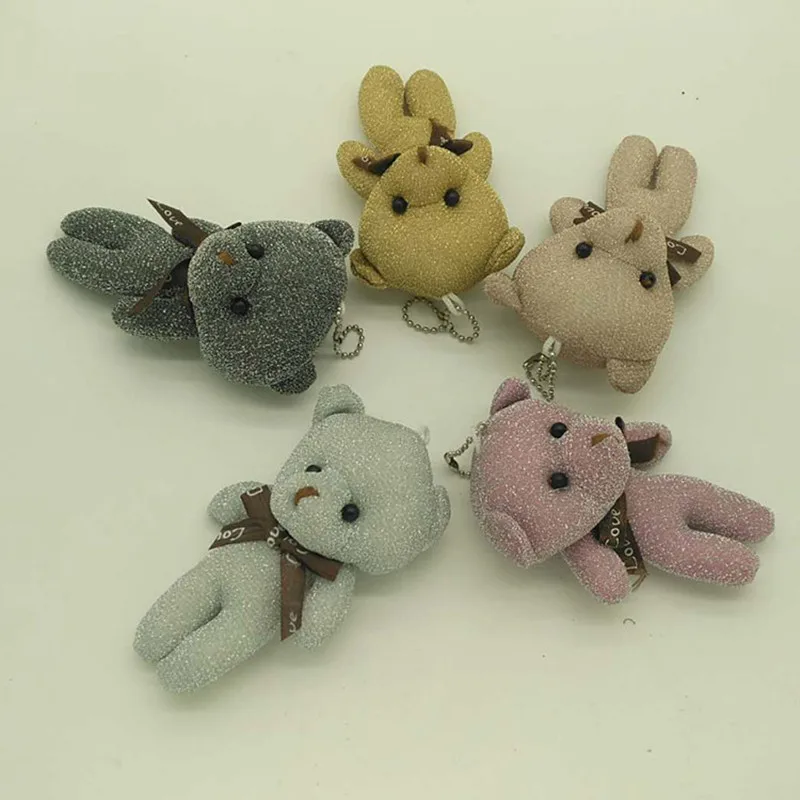 

5pcs/set Cute Plush Teddy Doll Keychain Women Bear Toy Keyring Women Bag Car Key Chain Trinket Wedding Party Valentine Gift