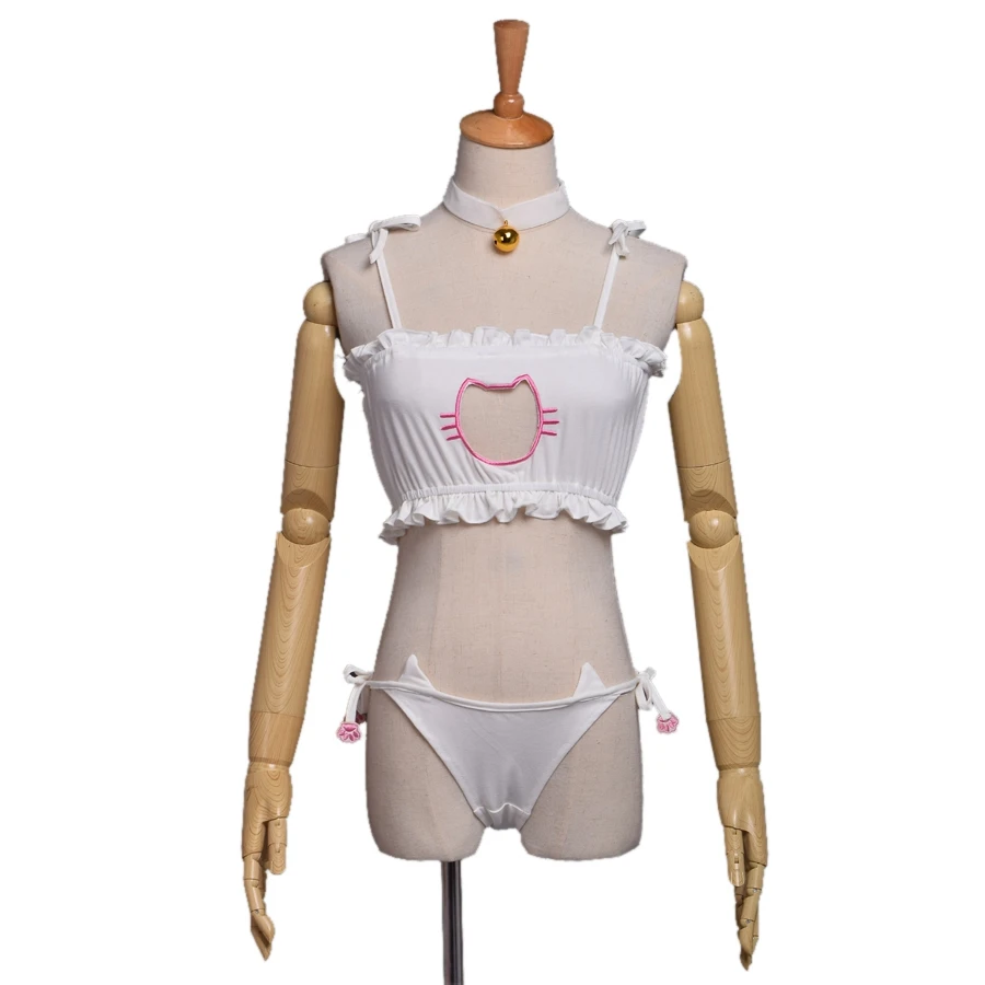 Girls Cute Neko Cat Chest Hollow Out Lingerie Paws Tie Intimates Open Chest Underwear