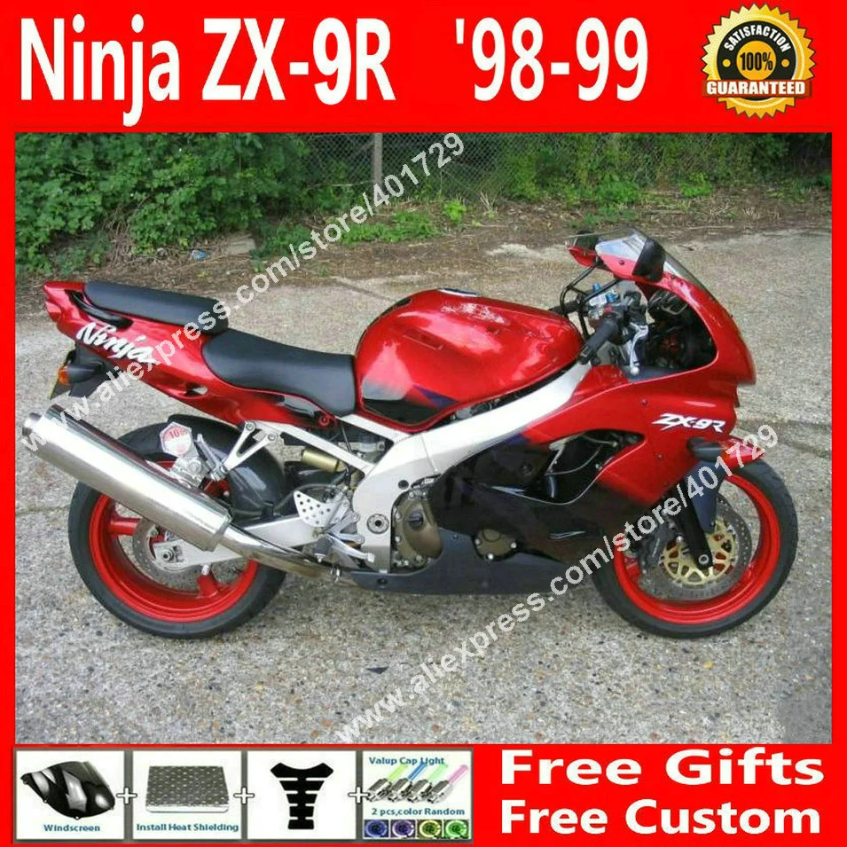 

Brand new Fairings for bodywork 1998 1999 Kawasaki ZX9R 98 99 zx9 glossy red black motorcycle fairing 6 gift NJ865