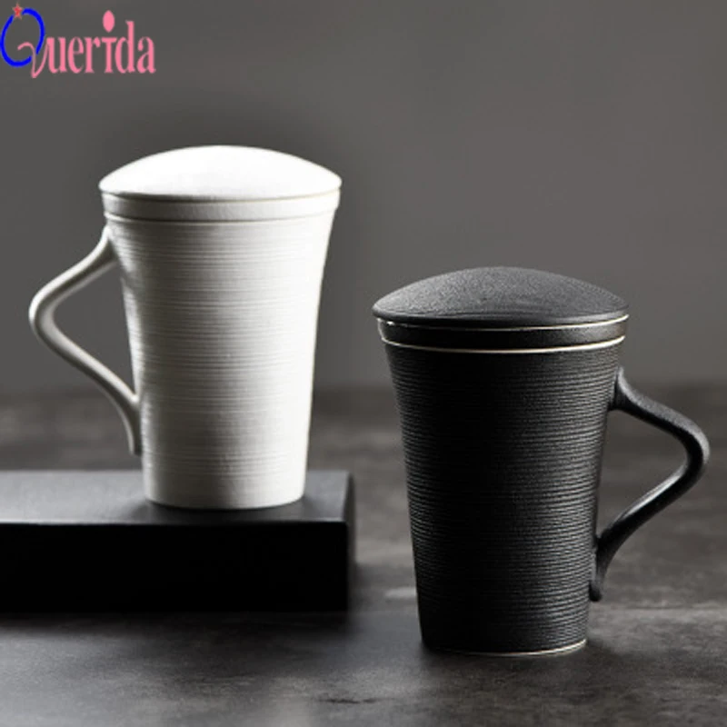 

Creative Mug With Lid Large Capacity Custom Ceramic Filter Cup Office Liner Simple Bottle For Water Coffee Travel Mug Cup