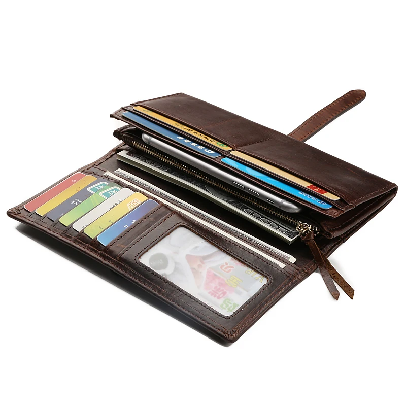 

Luxury Brand Men Wallets High Quality Long Large Capacity Zipper Hasp Male Wallet Cowhide Leather Purse Vintage Designer Male