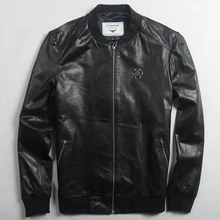 Avirexmen Мужская Весенняя натуральная кожа куртки и пальто Модные беджи кожаная куртка-бомбер мужская бейсбольная куртка кэжуал мужской