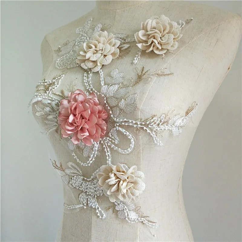 Цветные 3D белые кружевные вышитые цветы нашивки блестки кружева наклейки цветок аппликация для DIY свадебное платье