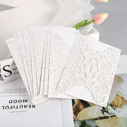 Вертикальный вырезанные лазером бабочки Приглашения комплекты открыток для Свадебные душ на день рождения Юбилей Вечерние белый 10 шт