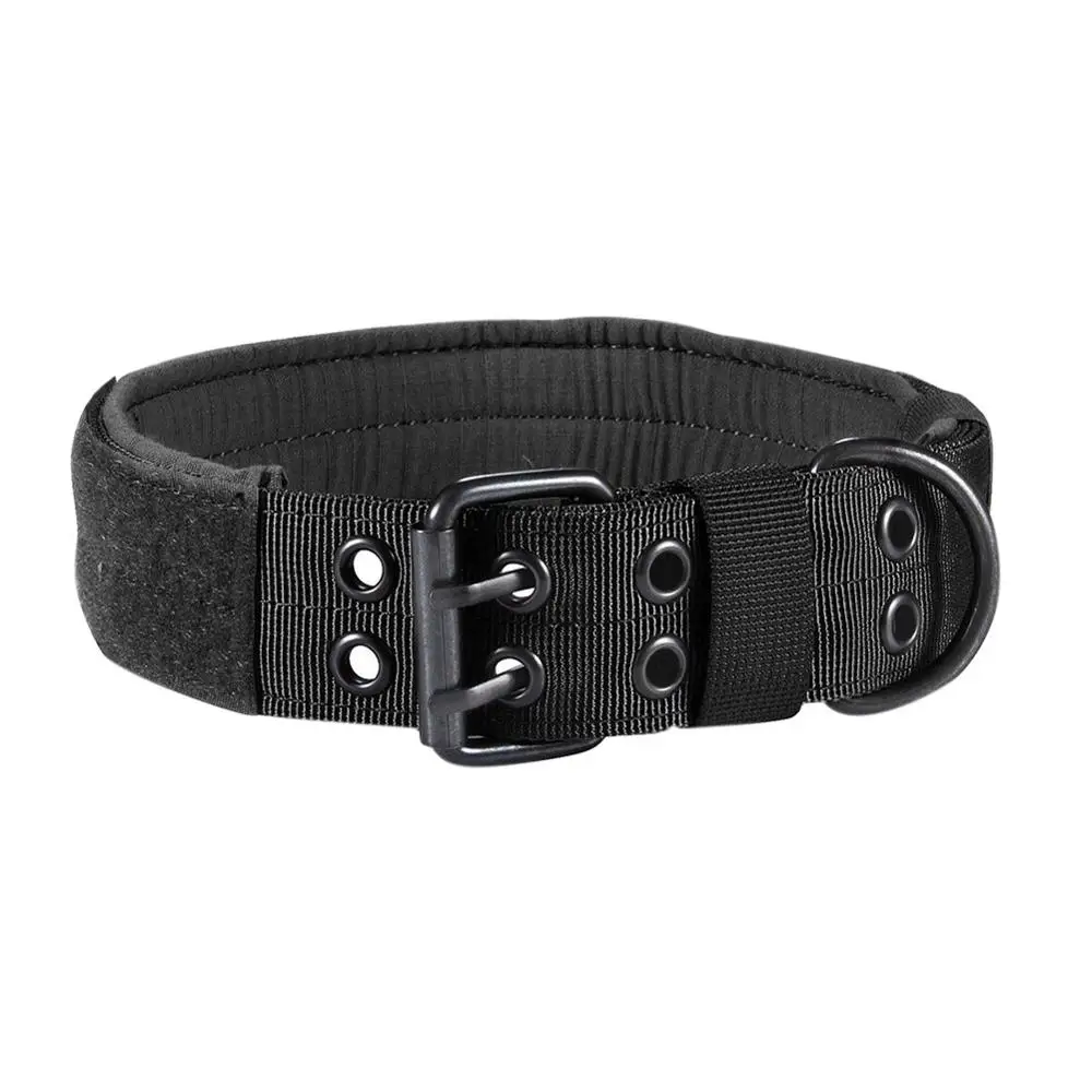 Nylon Tactical Military Dog Collar With 2 Rows Buckle Training Army Dog Adjustable Leash Ring - Цвет: Черный