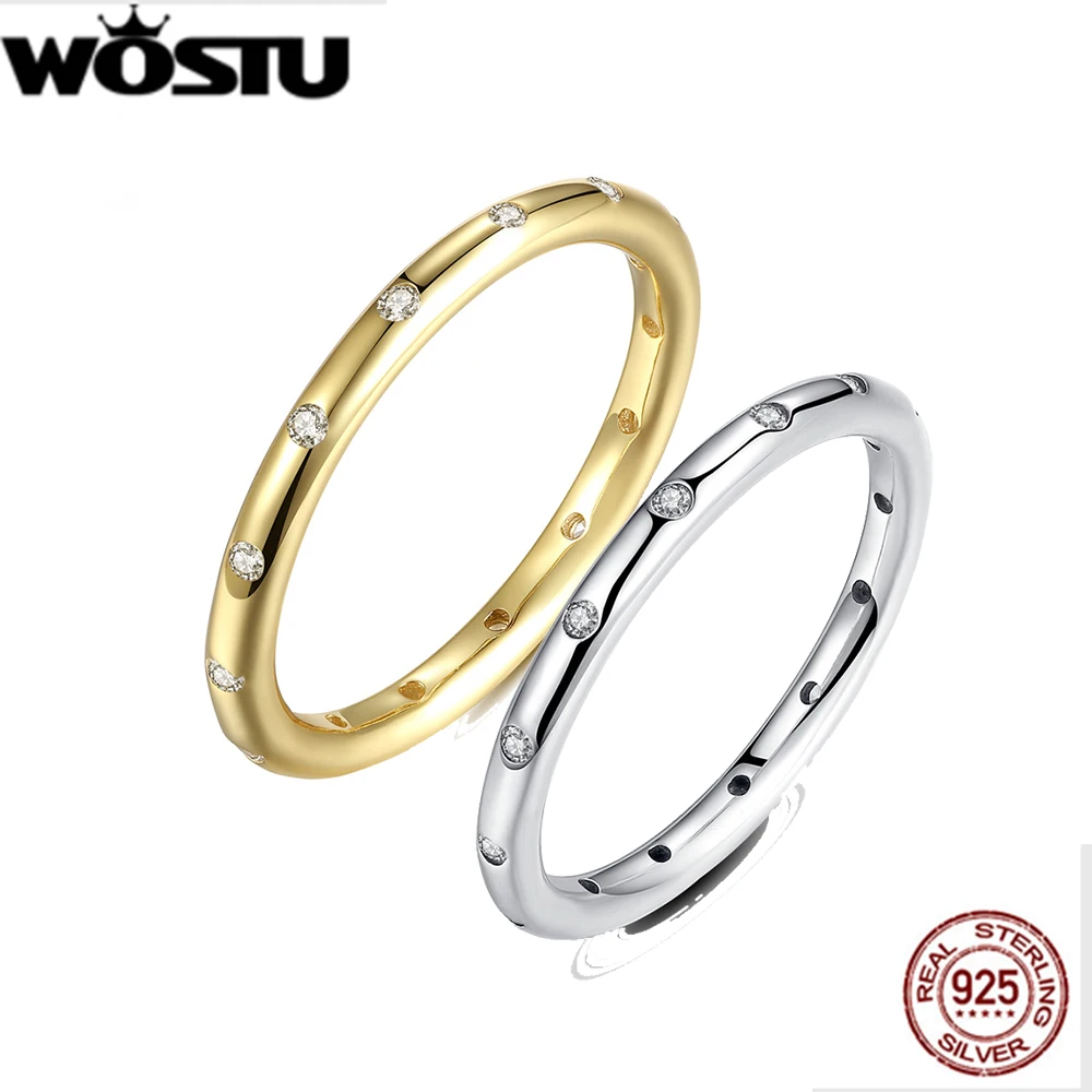 

WOSTU Hot Selling Real 925 Sterling Silver & Gold Color Droplets Stackable Ring For Women Original Fine Jewelry Gift SDP7141