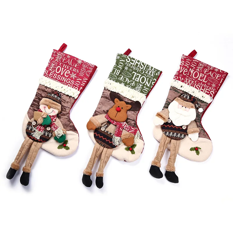 

Christmas Stocking Gift Bag Noel Reindeer Santa Claus Snowman Socks natal Xmas Tree Candy Ornament Gifts Decorations new year