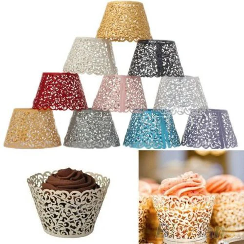 Hot Sale 12X Wedding Birthday Baby Shower Filigree Vine Decor Cupcake Cases 7JQI