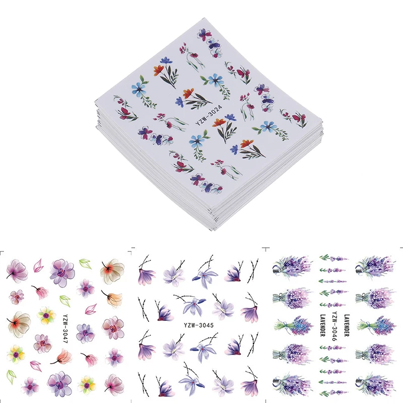 48PCS Nail Water Transfer Sticker Butterfly Flower Feather Pattern Manicure Tips Nail Art Decals