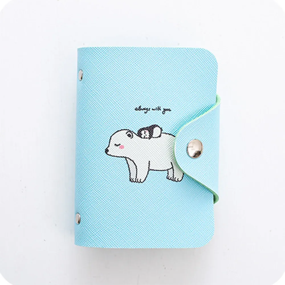 Cute Women Business Card Holder Case Book Cartoon Leather Bank Credit Card Clip Wallet Cardholder Flamingo ID Card Bag 20 Bits - Цвет: 07