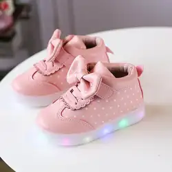 Демисезонный детская обувь с подсветкой для маленьких девочек кроссовки сладкие дети Повседневное кроссовки с легкой мягкой спортивная