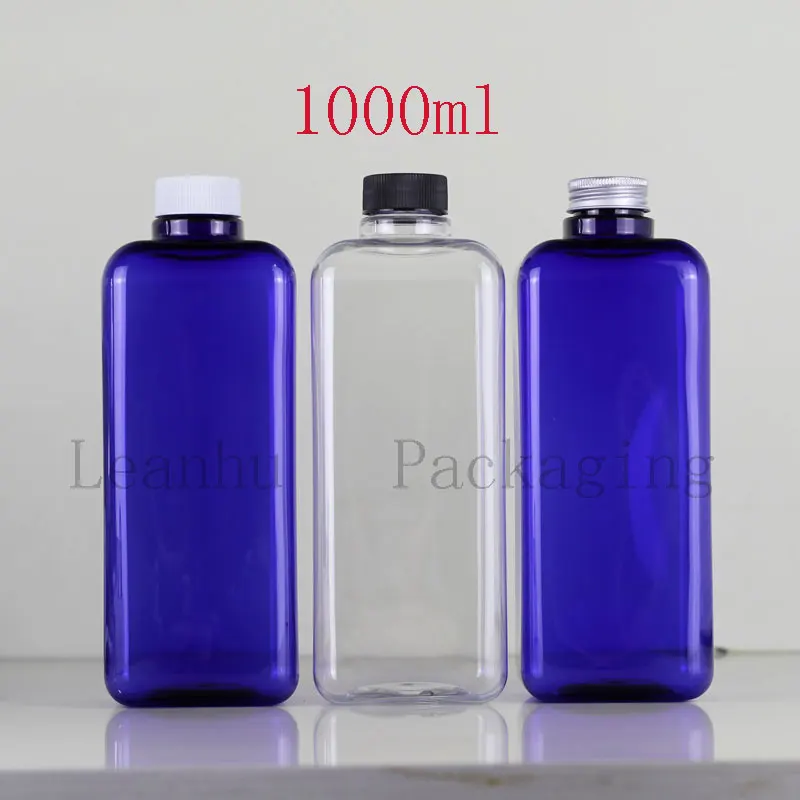 Квадратный Пластик упаковки Бутылочки, ясно многоразового Пустые Косметические Контейнеры, 1000 мл ПЭТ шампунь, гель для душа бутылки