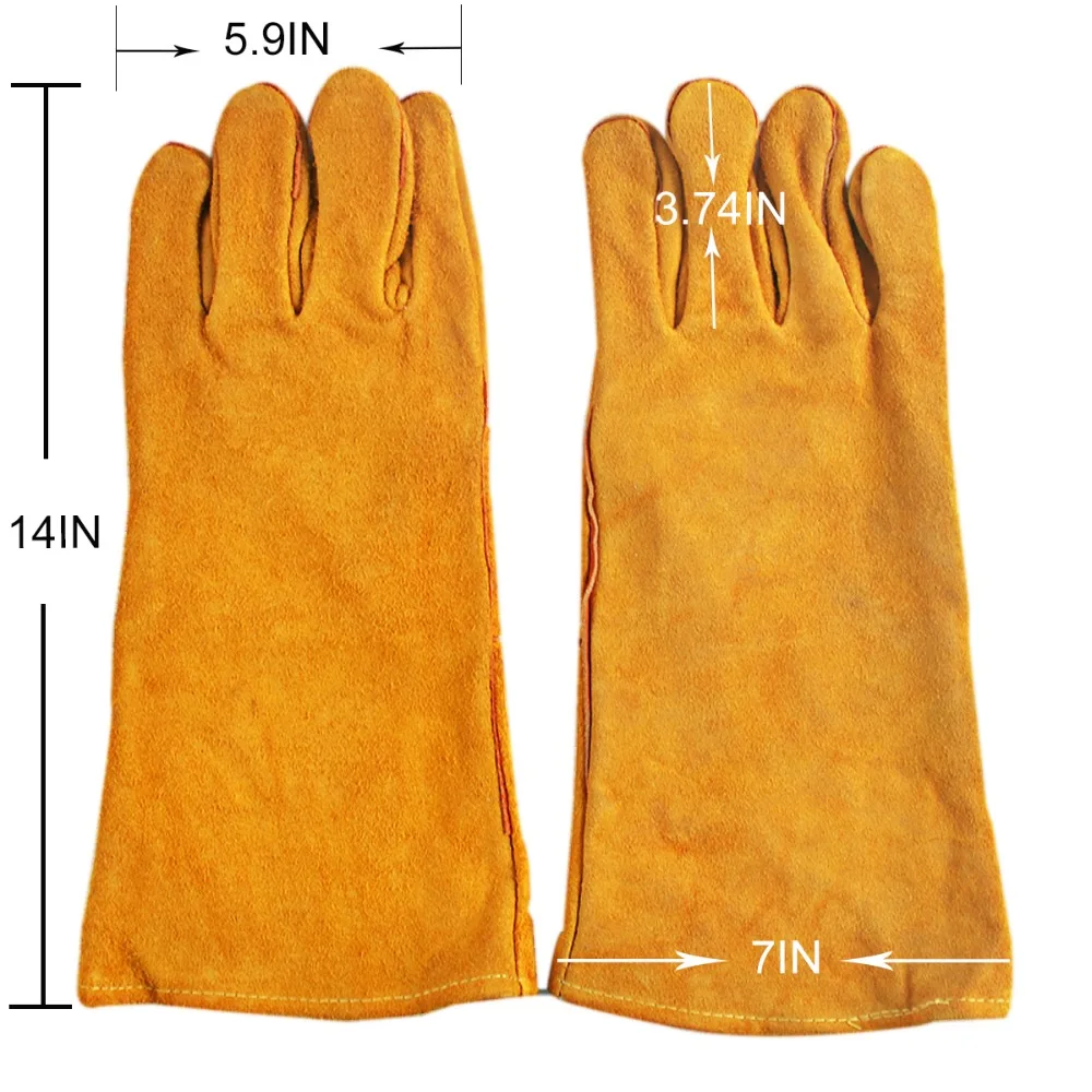 14 Inch cowhide Welding Gloves - For Tig Welders/Mig welding/Plasma cutting/Fireplace/Stove/BBQ/Gardening/Welding Mask/DIY Work 14 Inch cowhide Welding Gloves - For Tig Welders/Mig welding/Plasma cutting/Fireplace/Stove/BBQ/Gardening/Welding Mask/DIY Work