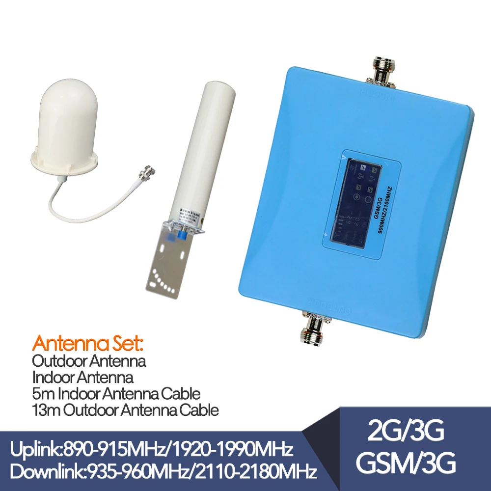 

New dual band cellular gsm signal repeater 900 2100 phone booster lcd display Amplifier 2g 3g outside antenna for cell phone use