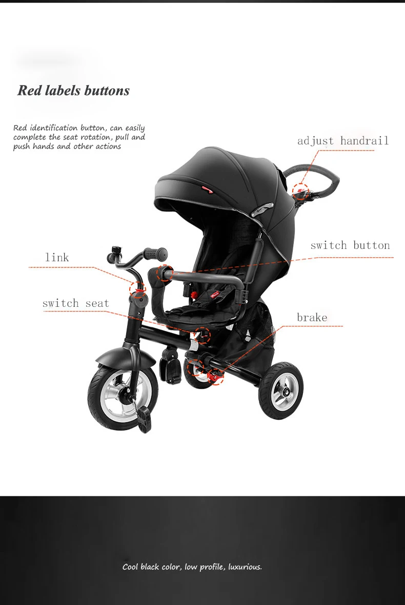 Pouch baby three wheels stroller children bicycle light folding and practical pram kids rain cover high quality for kids