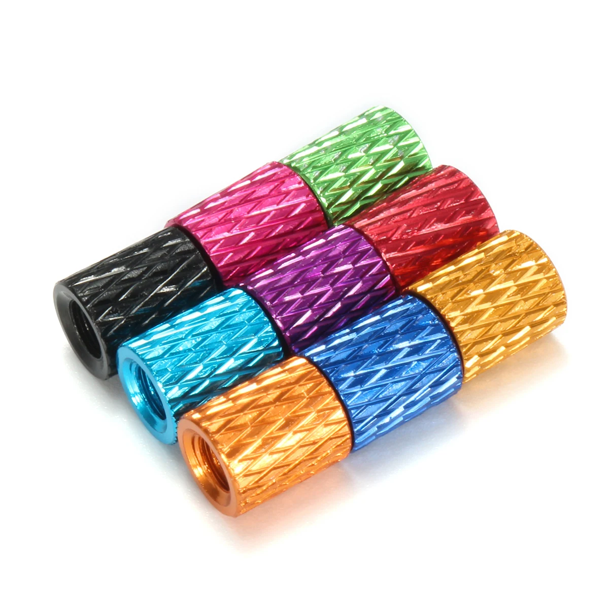 

SULEVE New 10Pcs M3AS1 M3 6mm Aluminum Alloy Knurled Standoff Anodized Spacer Multi-color colourful Red Pink Purple Blue