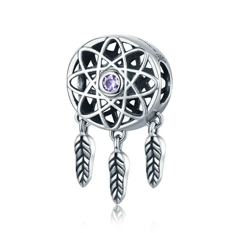 

Hot Sale Genuine 925 Sterling Silver Beautiful Dream Catcher Holder Beads fit Charm Bracelet Necklace DIY Jewelry SCC330 BAMOER