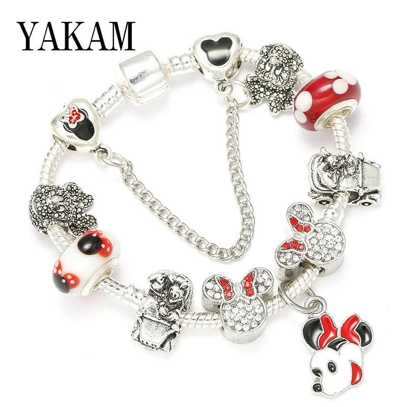 

Cartoon anime Mickey bead friendship bangle bracelets for women girl kids charms safe chain cute crystal bracelet Kawaii jewelry