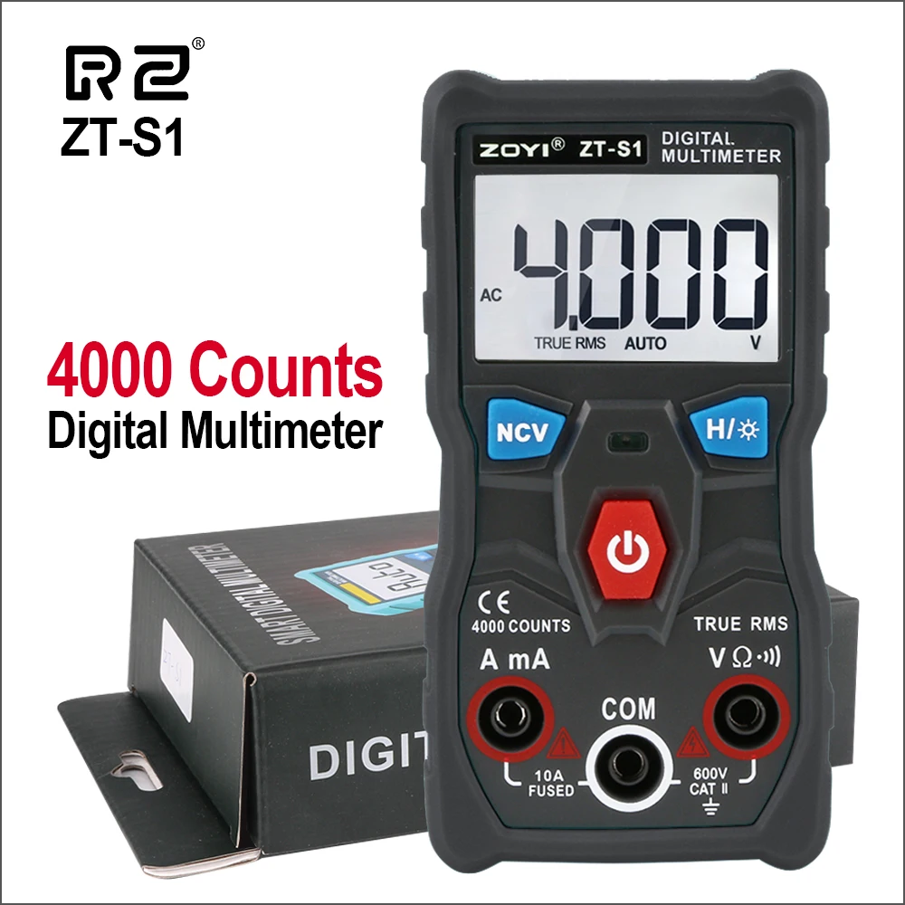RZ Автоматический цифровой мультиметр True-RMS Интеллектуальный NCV 4000 отсчетов AC/DC Напряжение Ток Ом инструмент для тестирования ZT-S1