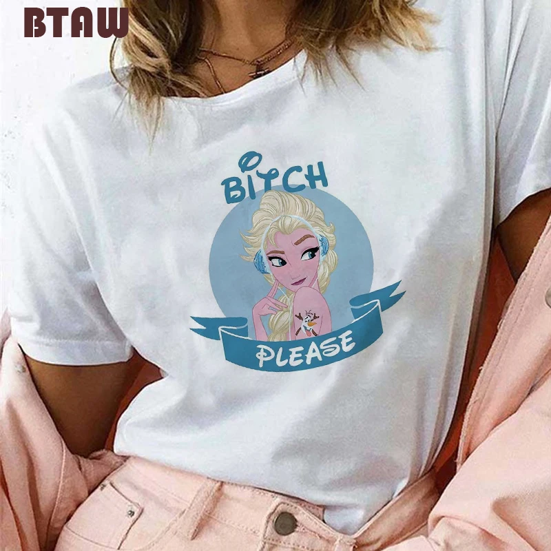 Для женщин принтом Kawaii Принцесса Эльза в наушниках графических тройников Mujer эстетику Femme уличная Харадзюку Готический футболка