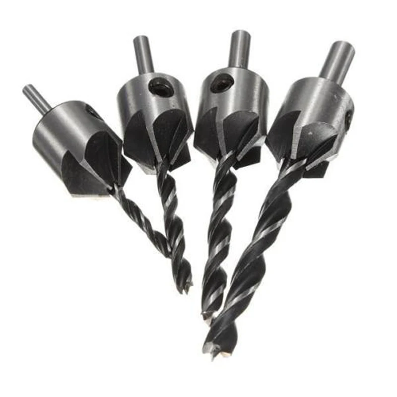 4pcs Useful HSS 5 Flute Countersink Drill Bit Set Drill Press Set Chamfer Reamer Woodworking Power Tools 3mm-6mm