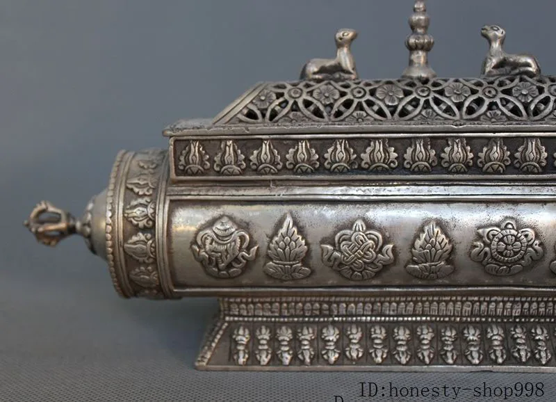 

Crafts statue Tibet Buddhism Silver Auspicious eight treasures deer incense burner Censer