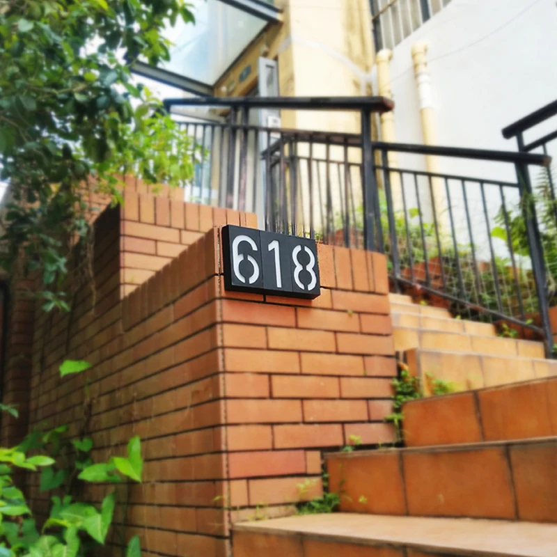 Solar Address Number Plate Sign Lamp Solar Powered House Number Doorplate Lamps 6 LED Lights Hotel Door Digital Solar Light 6