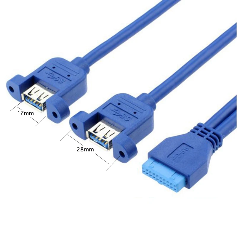 

Double Dual Port USB 3.0 Female Screw Mount Panel Type to Motherboard 20Pin extension Cable 30cm 50cm 80cm 0.3m 0.5m 0.8m