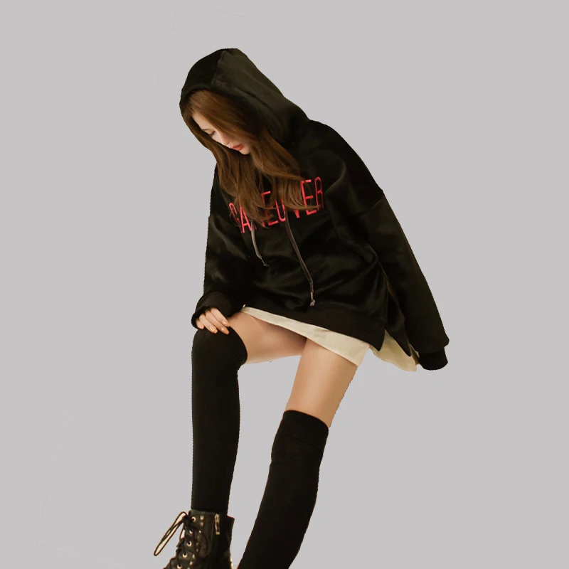 

Women Velvet Hoodies Sweatshirts 2018 Winter Pullover Thick Loose Female Student soft Sweatshirts Harajuku Retro BF Style Hot