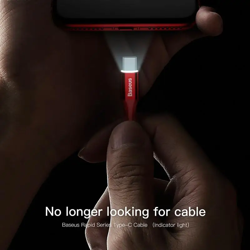 Baseu مصباح ليد نوع-c USB C كابل البيانات مزامنة USB-C نوع C شاحن سامسونج S9 S8 Oneplus 5 5 t نيكزس 5X6 P الهاتف المحمول الكابلات