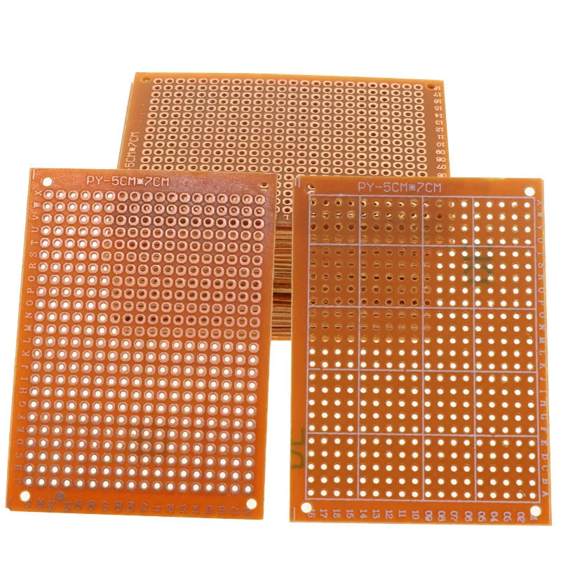 10pcs 5x7 cm DIY Prototype Papier PCB Universel Expérience Experiment Matrix Circuit 5x7 cm Simple Côté Cuivre PCB Trou Dia 1mm Color:copper 