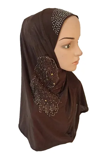 Исламские мусульманские женские Стразы ледяной шелк хиджаб мусульманские шарфы арабские шали обертывание головной убор женские арабские Рамадан шапочки под хиджаб - Цвет: 13 coffee