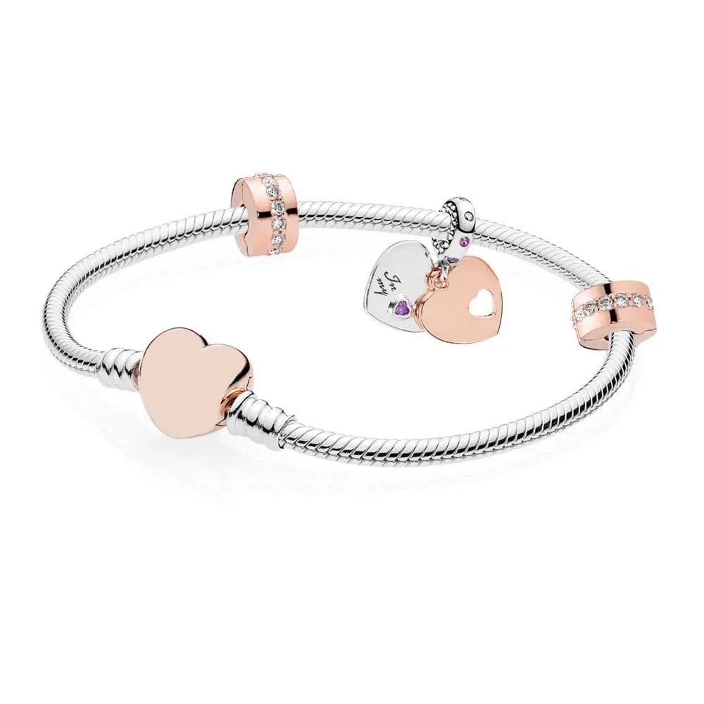 

100% 925 Sterling Silver Rose Part of My Heart Bracelet Gift Set Fit DIY Original Charm Bracelets Jewelry A Prices