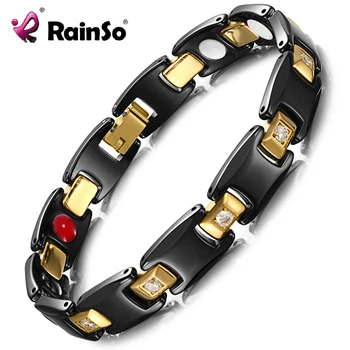 

Rainso Zircon Black Ceramics Bracelet for Women Magnetic Therapy Health Link Bracelet Bio Energy Ceramic Bangle Christmas gifts