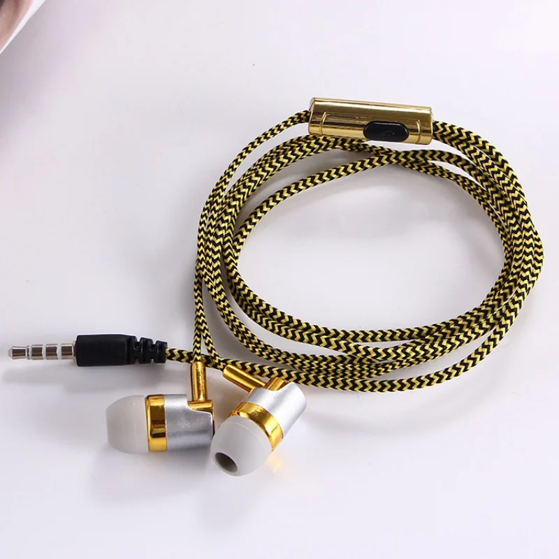 Nylon Braided Headset Wired Earphone With Microphone Portable Audio And Video Device 1.2M Reflective Fiber Cloth Line Metal