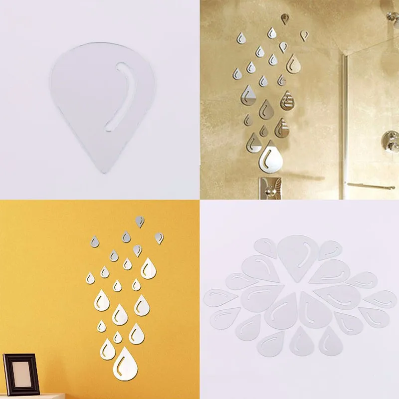 Серебряная капля зеркало акриловые наклейки Ванная комната 3D DIY Home Decor стены Книги по искусству Декор
