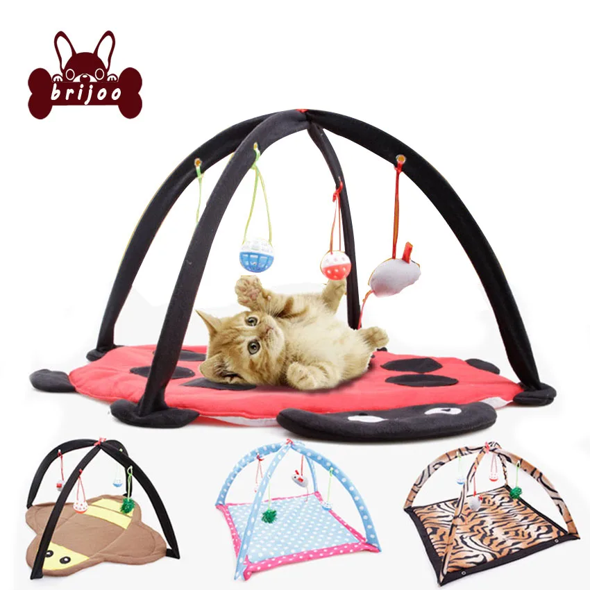 Cat Bed Foldable Cat Bed House Pet Hammock Soft Fleece Breathable Tent Mat with Ball Bells Kitten Playing Toys