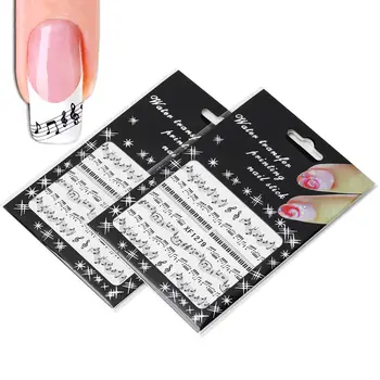 

2xBlack Music Note Piano Keyboard Melody Nail Art Water Transfer Decals Stickers