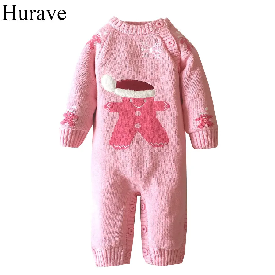 

Hurave Winter Baby Romper Newborn sweater Cute animal print Add plush warmth long sleeve infant boys and girls clothes