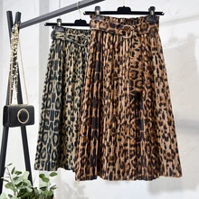Новые Модные леопардовые юбки с высокой талией, женские леопардовые плиссированные юбки, длинные зимние юбки с зонтиком