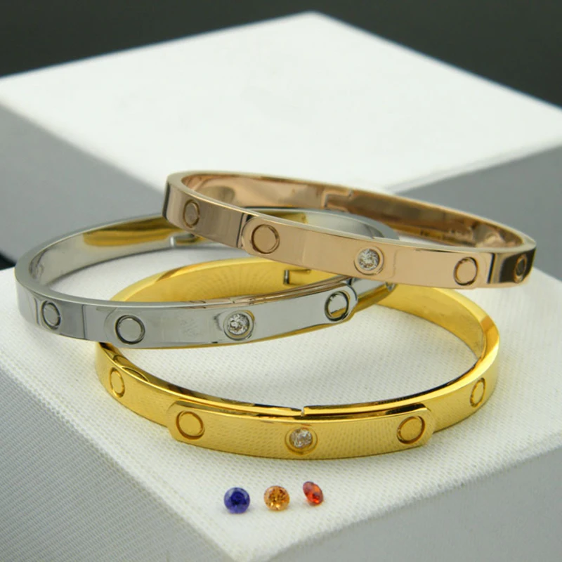 

Replaceable Cubic Zirconia Stone Silver Color / Rose Gold Color Stainless Steel Bangle