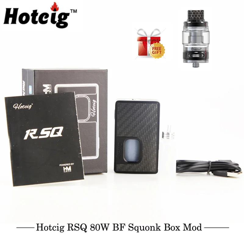 

Original Electronic Cigarette Vaporizer Mod Hotcig RSQ 80W Squonk Box Mod 80w HM Chip Vape Mod 510 thread mod For Atomizer