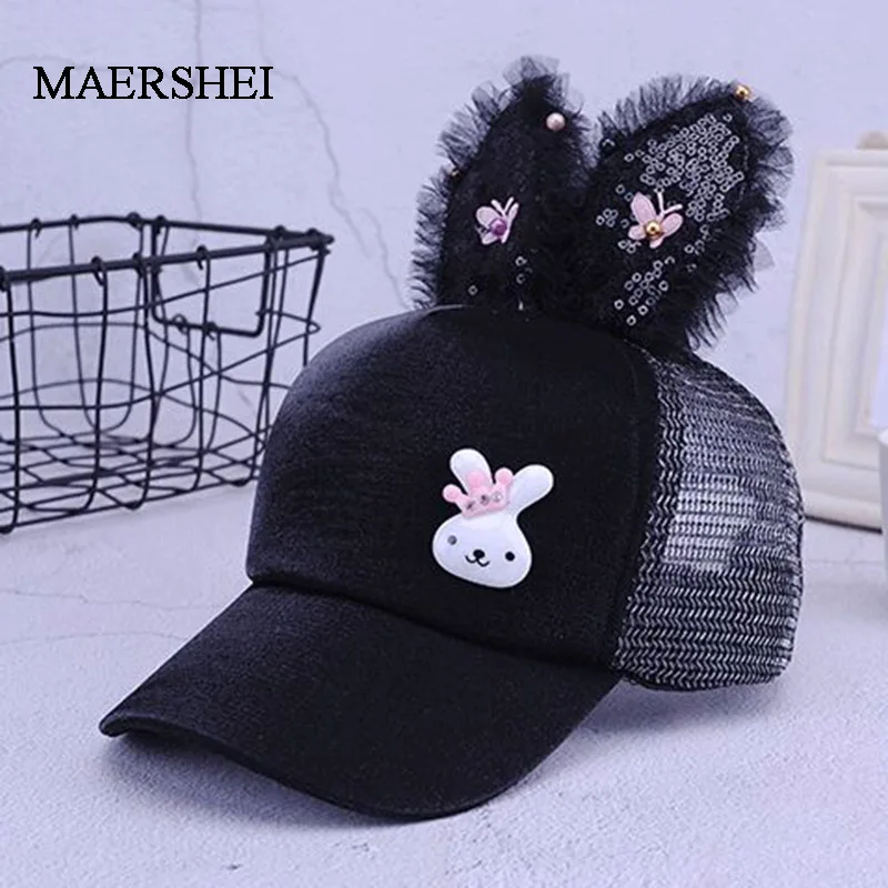 MAERSHEI летняя детская бейсбольная кепка для девочек сетчатая Кепка Принцесса кролик длинное ухо блестки детская шапка