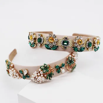 

Baroque plant color rhinestone sunflower pineapple pearl dance show catwalk personality temperament headband 947